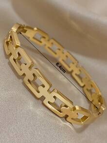 1件金色空心手鐲,為女性和少女而設,時尚的鏈條不鏽鋼手鐲,可疊加穿搭,適用於日常和派對,作為姐妹、母親和女兒的禮物 - 金黃色 - 查看 6