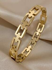 1件金色空心手鐲,為女性和少女而設,時尚的鏈條不鏽鋼手鐲,可疊加穿搭,適用於日常和派對,作為姐妹、母親和女兒的禮物 - 金黃色 - 查看 4