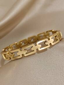 1件金色空心手鐲,為女性和少女而設,時尚的鏈條不鏽鋼手鐲,可疊加穿搭,適用於日常和派對,作為姐妹、母親和女兒的禮物 - 金黃色 - 查看 2