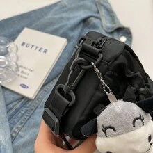 中性時尚斜背袋/肩袋,街頭風格,日系,通勤,休閒,購物袋 - 黑色 - 查看 11