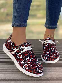 女式情人節心形印花平底休閒運動鞋 - 彩色 - 查看 5