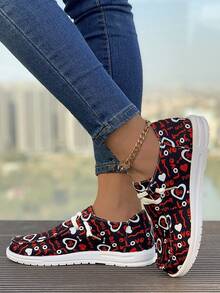 女式情人節心形印花平底休閒運動鞋 - 彩色 - 查看 3