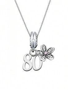1pc Minimalist 925 Sterling Silver Sakura Flower & Number Pendant Necklace, Ideal For Birthday & Anniversary Gift - Silver - View 8