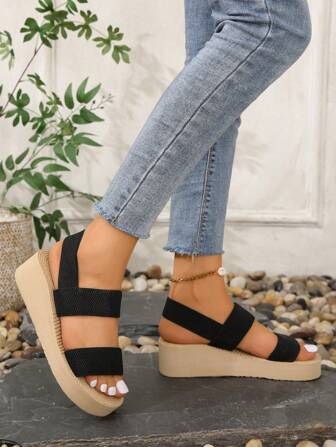 Women's Platform Slippers, Fashion Holiday Black Beach Hawaii Casual Slide Shoes, Suitable For Summer & Autumn