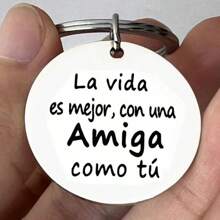 Street 1pc Men And Women Spanish Friendship Stainless Steel Keychain Best Friend Graduation Birthday Gifts - Silver - View 3
