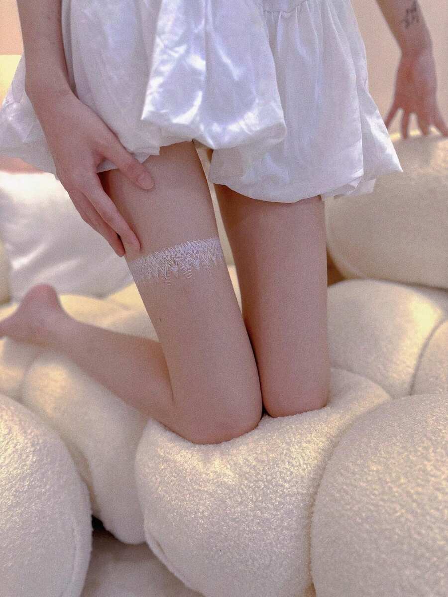 2片4入組白色性感蕾絲腿臂鏈暫時性貼紙,女性防水膠紋身貼 - 白色 - 查看 1