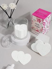 Maange 60入組心型壓縮臉部洗面粉撲配有透明收納盒,柔軟皮膚友好的臉部撲,化妝工具便於攜帶旅行 - 白色 - 查看 2