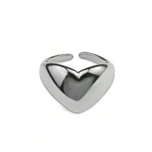 極簡心形開放式戒指,創意時尚男女通用戒指,歐美珠寶寬面心形戒指,情侶戒指 - 銀色 - 查看 10