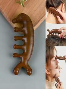 1 件檀香按摩梳、小海豚经络按摩梳、五齿木疗梳发刷、刷子、发刷、边缘刷、刷头发、发梳、梳头发、顺发刷、球刷、迷你发刷、发刷套装、木梳 - 彩色 - 查看 1