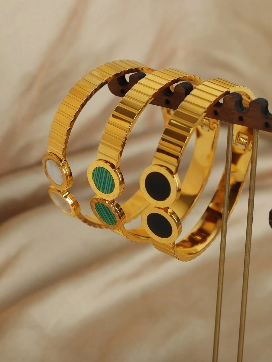 1只18k鍍金不鏽鋼可調開口羅馬數字手鍊 - 手鐲 - 查看 1