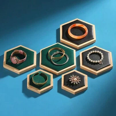 1pc Hexagonal Bamboo Wooden Diy Jewelry Display Stand For Counter Jewelry Showing Window Decoration