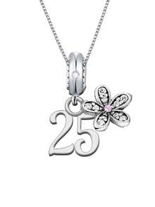 1pc Minimalist 925 Sterling Silver Sakura Flower & Number Pendant Necklace, Ideal For Birthday & Anniversary Gift - Silver - View 12