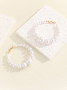 1 對歐美時尚三色可選誇張大圓和珍珠設計銅鍍金耳飾 - 適合女士禮物和派對佩戴 - 粉色 - 查看 7