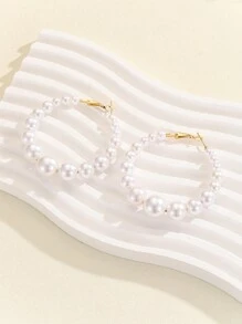 1 對歐美時尚三色可選誇張大圓和珍珠設計銅鍍金耳飾 - 適合女士禮物和派對佩戴 - 粉色 - 查看 6