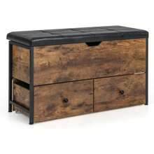 Bench With Hidden Storage Space & 2 Removable Drawers, Padded Bed Chest With Metal Frame, Shoe Bench With Seat, For Living Room, Bedroom & Hallway, Load Capacity Up To 150 Kg - Brown - View 1
