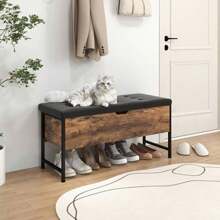 Bench With Hidden Storage Space & 2 Removable Drawers, Padded Bed Chest With Metal Frame, Shoe Bench With Seat, For Living Room, Bedroom & Hallway, Load Capacity Up To 150 Kg - Brown - View 3