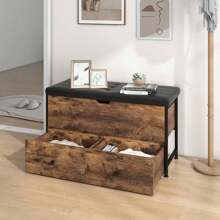 Bench With Hidden Storage Space & 2 Removable Drawers, Padded Bed Chest With Metal Frame, Shoe Bench With Seat, For Living Room, Bedroom & Hallway, Load Capacity Up To 150 Kg - Brown - View 2