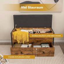 Bench With Hidden Storage Space & 2 Removable Drawers, Padded Bed Chest With Metal Frame, Shoe Bench With Seat, For Living Room, Bedroom & Hallway, Load Capacity Up To 150 Kg - Brown - View 4