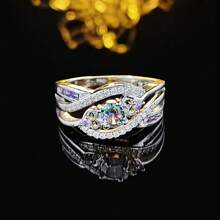 1入心形假晶戒指,鑲有彩色cz,適用於情人節,婚禮和派對,是女性和女孩的精緻禮物 - 彩色 - 查看 2