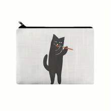 黑貓長笛隨身攜帶袋帆布袋鉛筆袋,袋,化妝包收納化妝品用具,化妝品收納 - 白色 - 查看 1