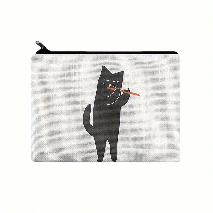 黑貓長笛隨身攜帶袋帆布袋鉛筆袋,袋,化妝包收納化妝品用具,化妝品收納 - 白色 - 查看 1
