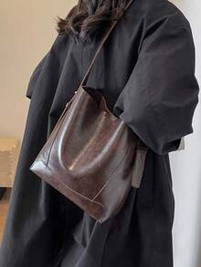 Women's Bag Autumn And Winter New Style Shoulder And Cross-Body Bucket Bag With Large Capacity, Vintage And Versatile - Coffee Brown - View 2