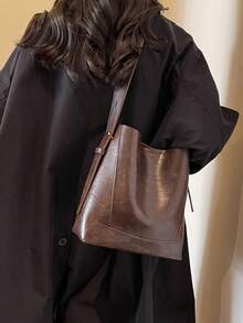 Women's Bag Autumn And Winter New Style Shoulder And Cross-Body Bucket Bag With Large Capacity, Vintage And Versatile - Coffee Brown - View 3