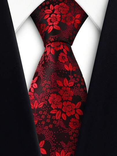 1pc Men's 8cm Wide Red Floral Necktie, High Quality Fashion Tie For Wedding, Party, Business Men Necktie