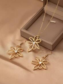 1pair Earrings & 1pc Necklace Gemstone Floral Style Fashion Jewelry Set - Multicolor - View 6