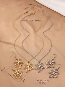 1pair Earrings & 1pc Necklace Gemstone Floral Style Fashion Jewelry Set - Multicolor - View 4