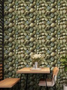 1卷3d逼真石材壁紙綠色葉和鄉村風格pvc自黏壁貼,適用於客廳、陽台,防水防潮 - 綠色 - 查看 5