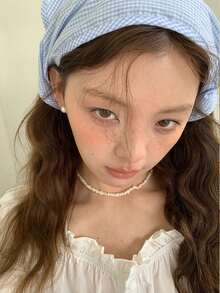 1pc Girls'Light Blue Cute Triangle Scarf Headband With Plaid ,Perfect For Date ,Picnic Or Outdoor Dressing - Blue and White - View 7