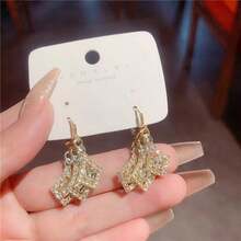 1雙女士鑽石形鑲鑽耳環,適用於新娘、婚禮、派對和日常佩戴 - 金色 - 查看 4