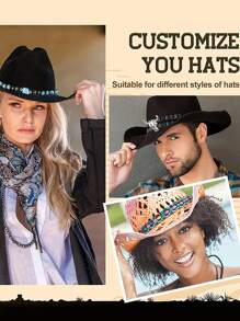 1pc Turquoise Beads Hat Band Cowboy Boho Decor Hat Accessories Hatband Western Hat Belts Tassel Shell Decor Straw Hat Belts Hat Bands For Fedora Halloween - Multicolor - View 2