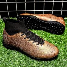 中高筒透氣足球鞋,抗滑耐磨適用於硬地足球訓練鞋 - 金色 - 查看 4