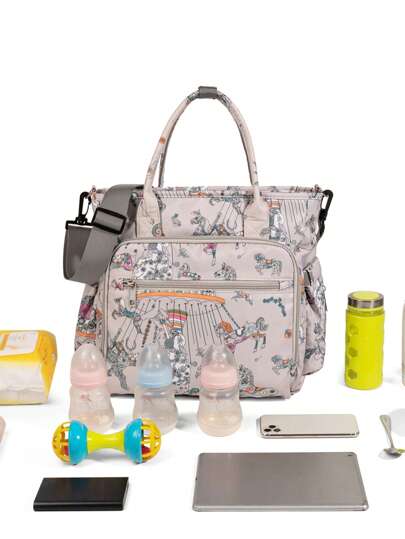 1件牛津布尿布包，手提包，斜挎孕妇包，大容量妈妈包，适合外出、旅行、日常使用、孕期