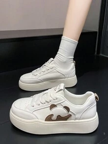 女性春秋厚底運動鞋,白色,圓頭綁帶閉合,防水底座,休閒時尚,適合戶外和運動活動,非常適合學生和休閑穿著 - 白色 - 查看 2