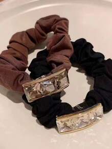 Royal 2pcs Women's Fashionable Metallic Rhinestone Decor Multicolor Ponytail Holder,Hair Accessories,Hair Elastics,Hair Ties,Hair Rope Ponytail Holders, Hair Bobbles Head Accessories Rubber Bands - Multicolor - View 3