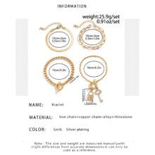 4 件套奢華珠寶套裝,包括掛鎖形狀項鍊、蛇骨鍊、復古鑰匙風格手鍊和水鑽項鍊,適合女士日常佩戴 - 手鍊-金色 - 查看 11