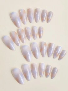 24入組中等杏仁形拍上式指甲,透心涼工藝假指甲,秋冬最新款式女性和女孩假指甲 - 彩色 - 查看 3