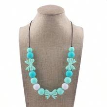 1pc New Design Kids' Art & Craft Cartoon Bowknot Necklace, Colorful Silicone Beads Diy Children's Handmade Jewelry Accessory - Green - View 1