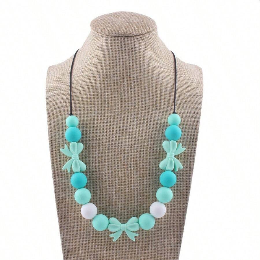 1pc New Design Kids' Art & Craft Cartoon Bowknot Necklace, Colorful Silicone Beads Diy Children's Handmade Jewelry Accessory - Green - View 1