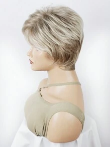 女性日常或派對使用的短直黑根金發8英寸合成防熱假髮,配有劉海 - 彩色 - 查看 3