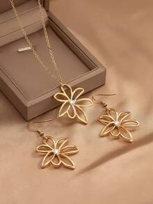 1pair Earrings & 1pc Necklace Gemstone Floral Style Fashion Jewelry Set - Multicolor - View 8