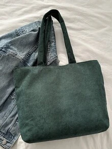 時尚復古文學風刺繡字母大容量百搭單肩包 - 綠色 - 查看 7