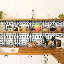 1套9入15*15cm黑白方形高強度廚房陶瓷貼紙,啞面紋理,防滑,適用於牆壁和地面裝飾,地中海風格方形樓梯貼紙 - 黑與白 - 查看 5