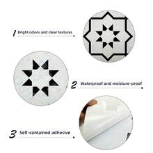 1套9入15*15cm黑白方形高強度廚房陶瓷貼紙,啞面紋理,防滑,適用於牆壁和地面裝飾,地中海風格方形樓梯貼紙 - 黑與白 - 查看 4