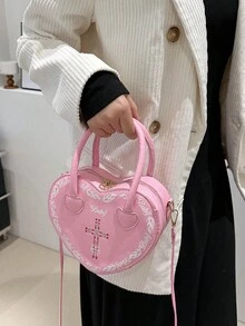 2024款甜美清涼女包,時尚的心形鏈條手提包,哥復古跨境女包 - 粉色 - 查看 8