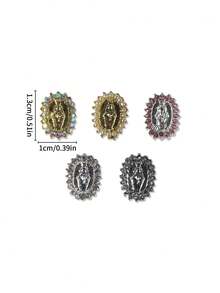 5件套圣母玛利亚美甲装饰品，复古3D圣犹达美甲吊坠，合金圣母玛利亚美甲饰品，水钻美甲DIY配件 - 銀色 - 查看 6