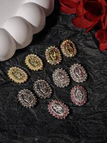 5件套圣母玛利亚美甲装饰品，复古3D圣犹达美甲吊坠，合金圣母玛利亚美甲饰品，水钻美甲DIY配件 - 銀色 - 查看 3